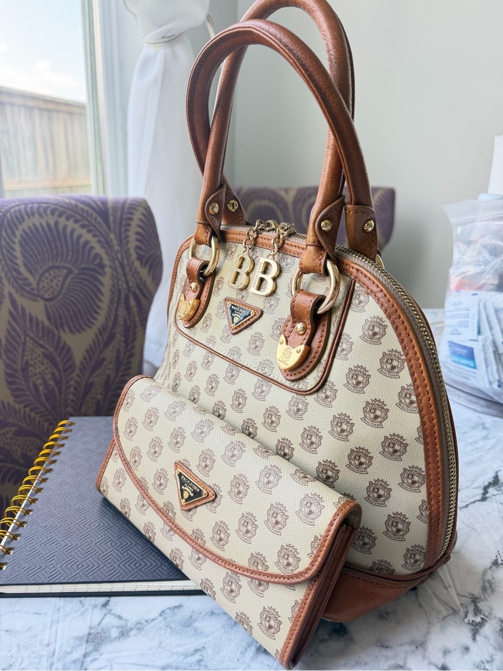 Baly Viden Signature Beige and Brown Women's Satchel w wallet